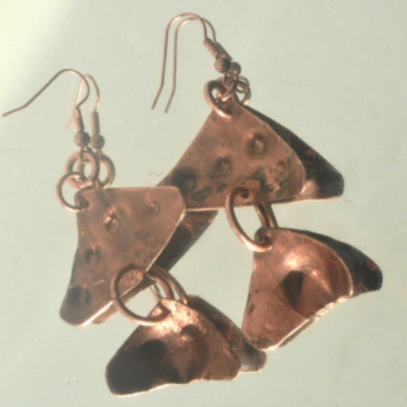 Triangle Tribal Primitive Copper Drop Earrings - Picture 2 of 2